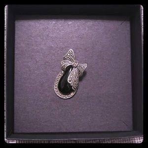 Sterling Silver Onyx and Marcasite Pendant